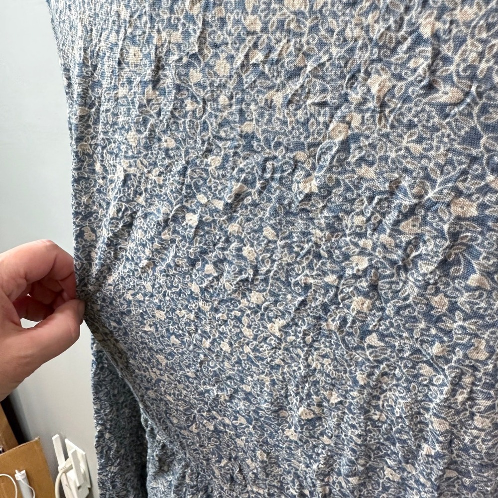 Frye Long Sleeve‎ Top Sz L Monica Floral Boho Dusky Blue Babydoll Crinkle Tunic - Picture 7 of 12